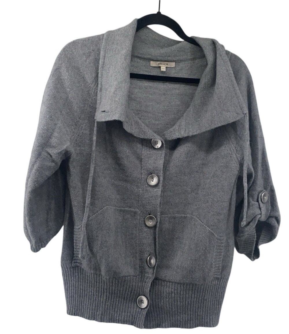RW And Co Womens Medium Grey Cozy Cardigan Wool Alpaca Blend Button Front